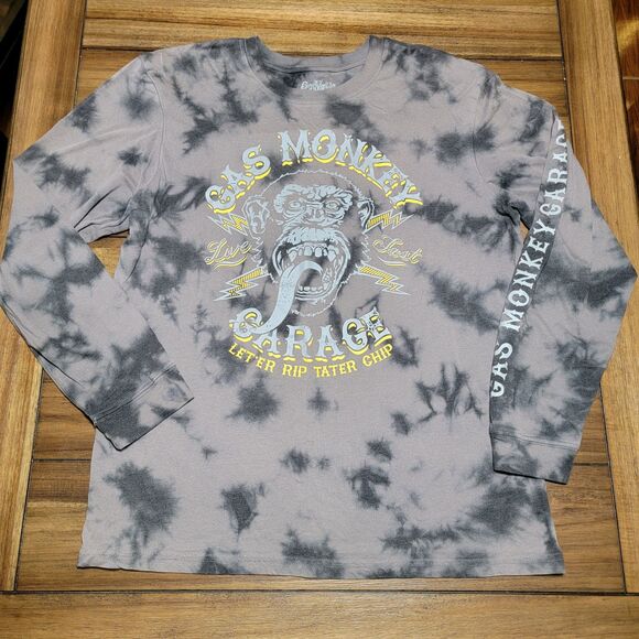Gas Monkey LS Black/Grey Tie Dye Unisex Tee - Size Large - Picture 2 of 5